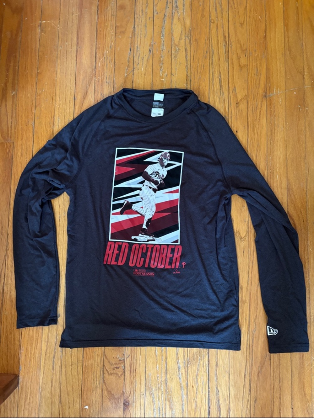 New Era Black Long-Sleeve Graphic Tee with Red Accents